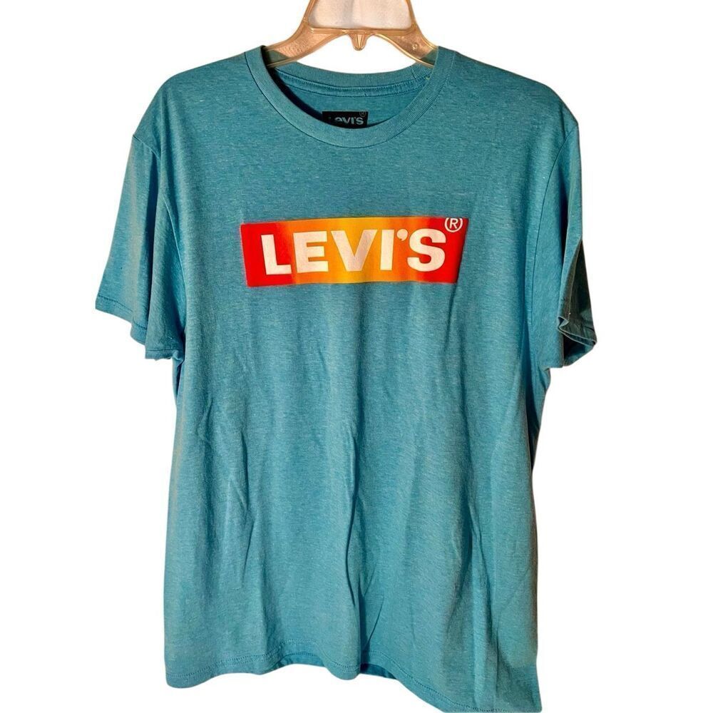 Levi’s Teal Blue Graphic Spell Out TShirt Men’s Size Large